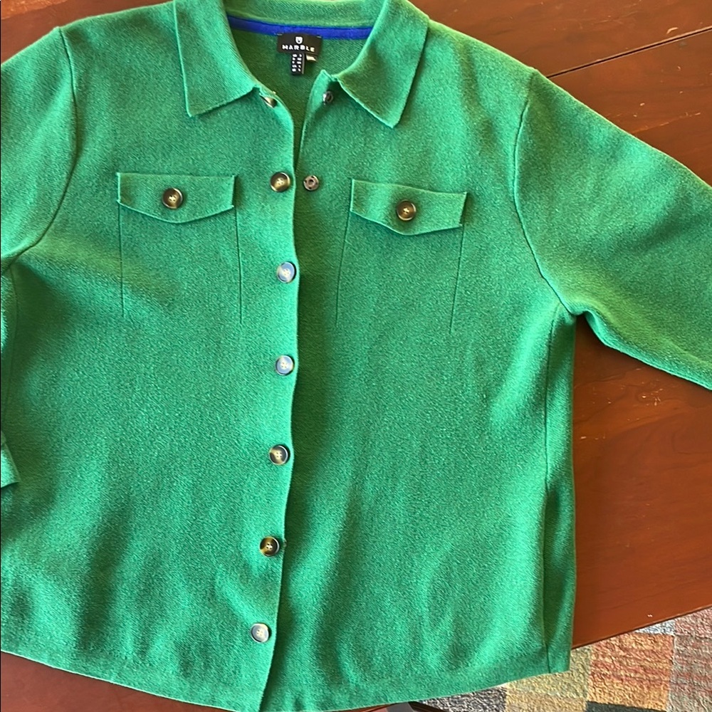 Marble Kelly Green cotton Cardigan/Jacket.  Size L.